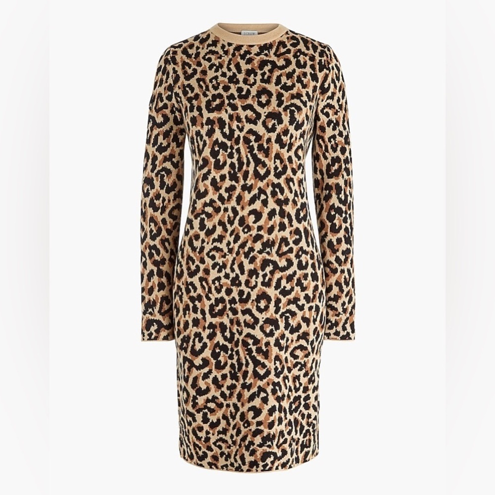 J. Crew Factory Long Sleeve Leopard Sweater Dress
